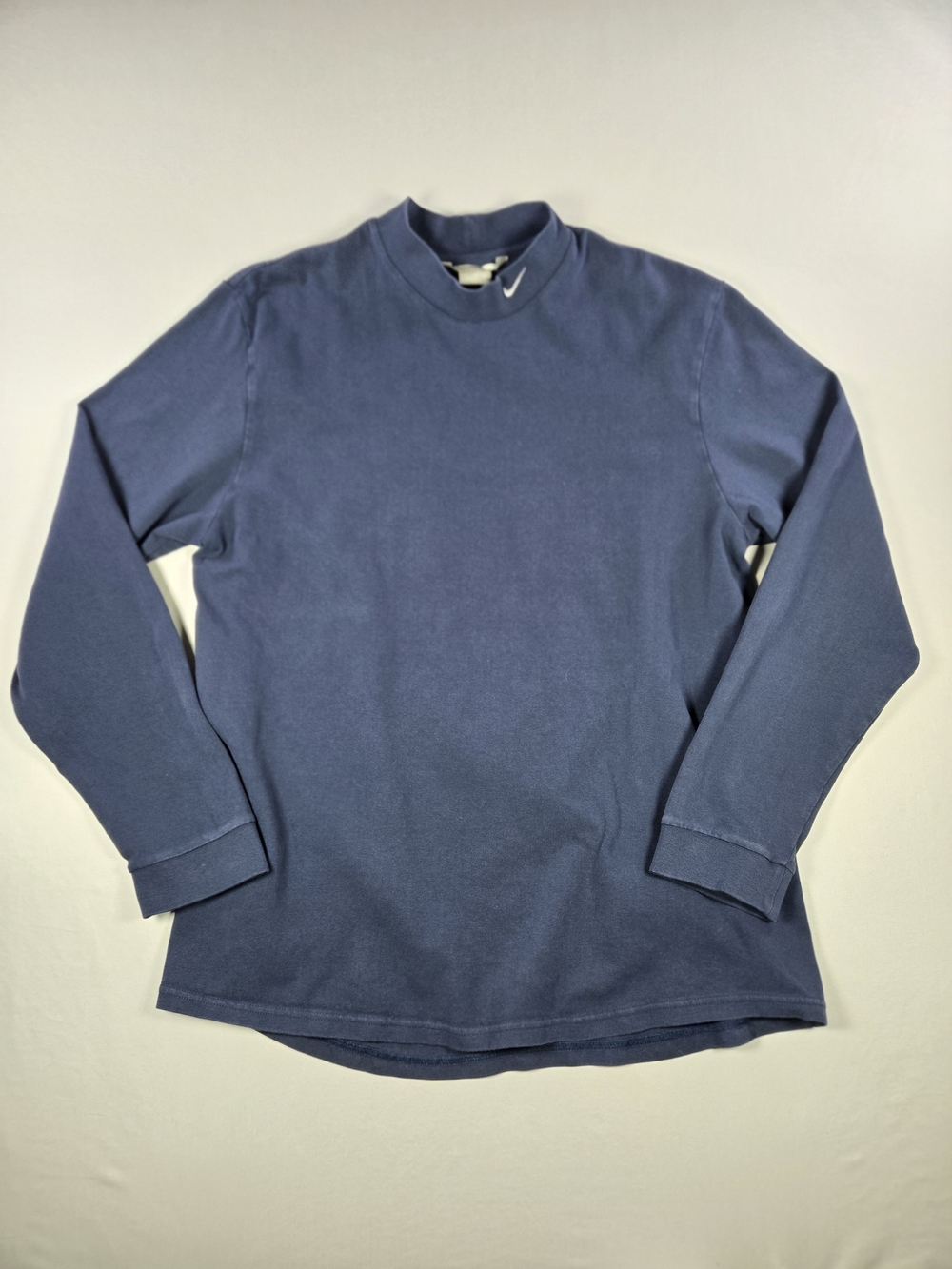 Vintage 90s Nike Grey Tag Center Swoosh Mock Neck Long Sleeve Shirt Blue XL